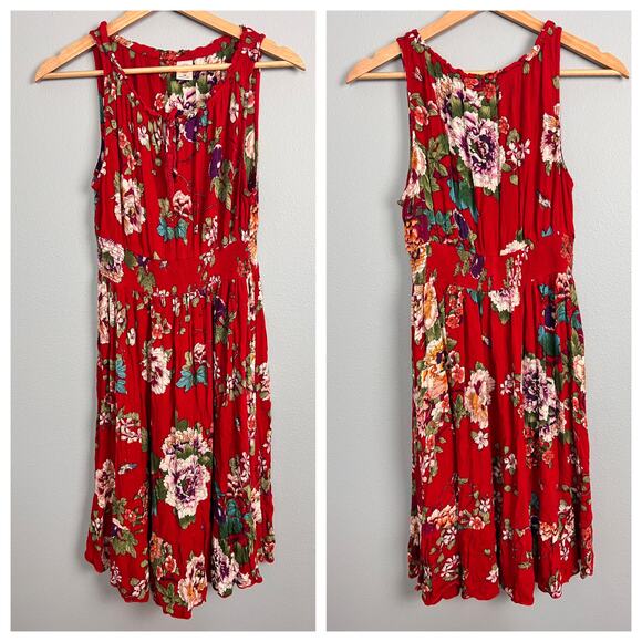 Bila Womens M Dress Floral Smocked Peasant Bohemian Sundress Festival Boho Flowy - Picture 9 of 9